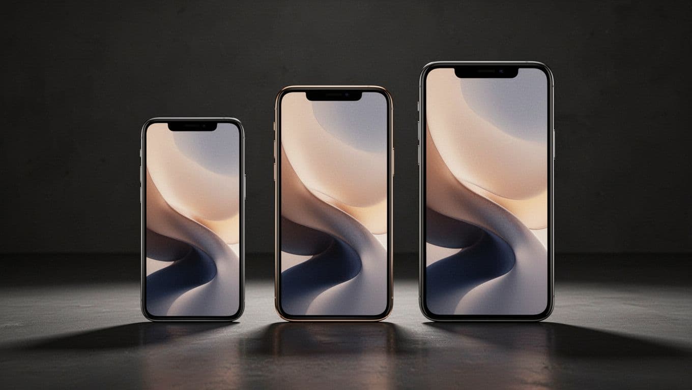 Drei Smartphones stehen nebeneinander, rechts ein deutlich größeres XL-Modell.